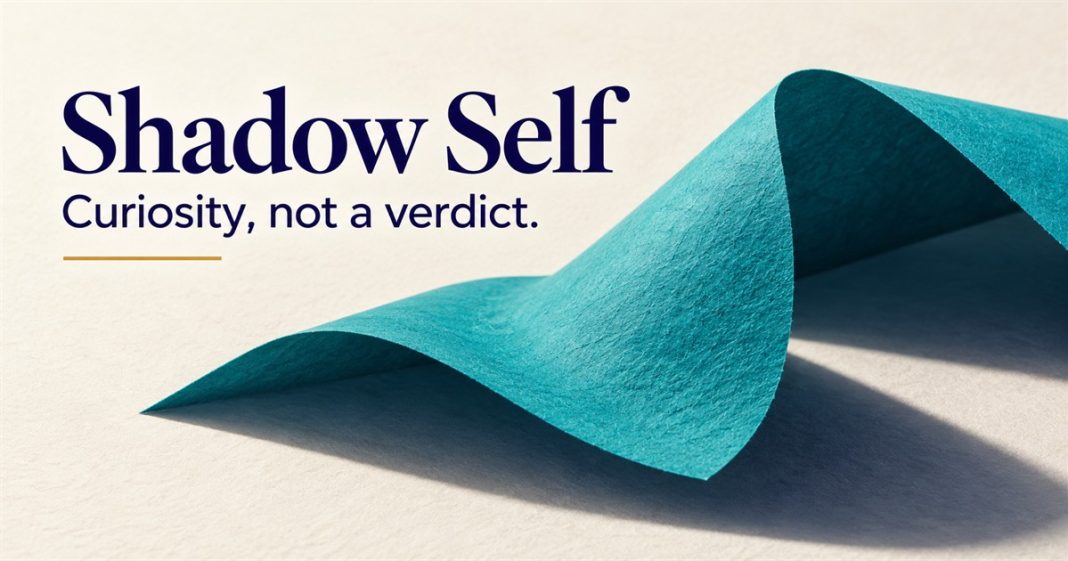 Shadow Self — Curious Paper Fold 3716 Shadow Self. Curiosity, not a verdict. A teal paper fold in daylight casts its own shadow on ivory paper.